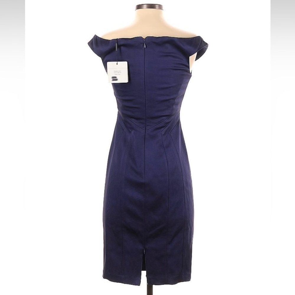 NWT ZAC Zac Posen Daniella Scalloped Ocean Floor Navy Off Shoulder Sheath Dress - Picture 11 of 12